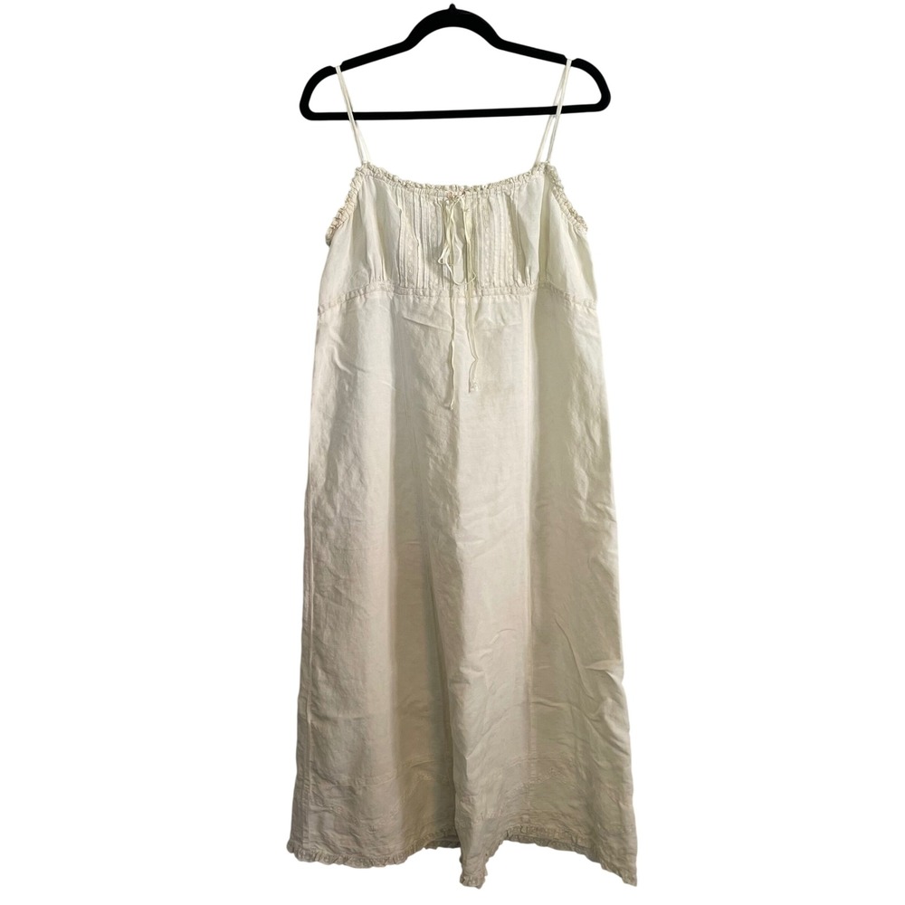 Vintage Linen Maxi Dress Ivory Lace‎ Pintuck Boho Prarie Cottagecore
